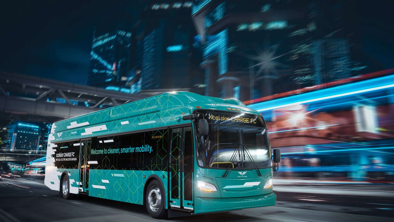 A New Flyer Xcelsior CHARGE FC&trade; 40-foot transit bus.