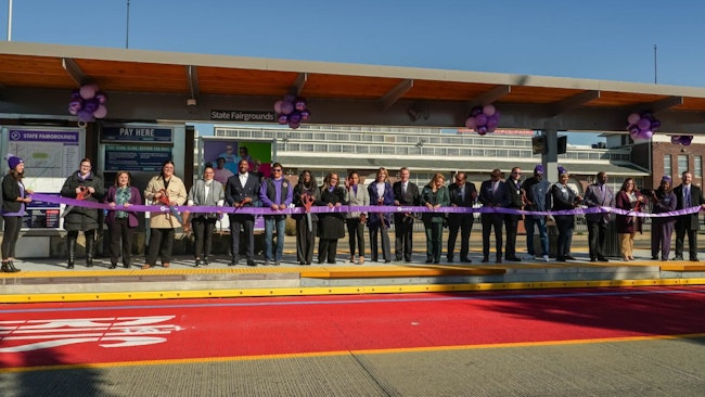 Indianapolis Public Transportation Corporation's ceremonious Purple Line ribbon cutting.