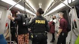 Police on a Bay Area Rapid Transit bus.
