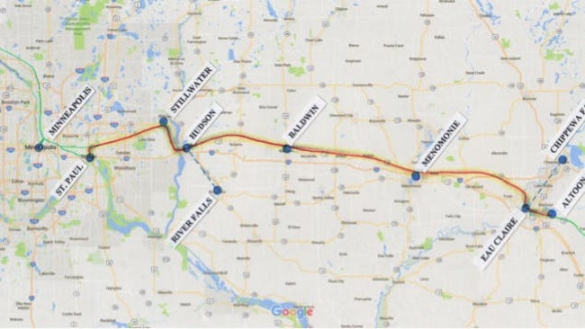 Eau Claire-Twin Cities Passenger Rail Project map.