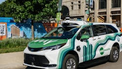 A May Mobility vehicle. A May Mobility vehicle.