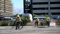Construction workers prepare the site of the Santa Clara BART station for tunnel boring. Construction workers prepare the site of the Santa Clara BART station for tunnel boring.