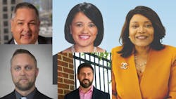 From top left: AC Transit’s General Manager and CEO Michael Hursh, WSP's Transit and Rail Market Leader Angela Schwarz, WSP's Deputy Transit and Rail Market Leader Inez Evans Benson, Washington County, Md., Transit Director Shawn Harbaugh and RIPTA CEO Christopher Durand. From top left: AC Transit’s General Manager and CEO Michael Hursh, WSP's Transit and Rail Market Leader Angela Schwarz, WSP's Deputy Transit and Rail Market Leader Inez Evans Benson, Washington County, Md., Transit Director Shawn Harbaugh and RIPTA CEO Christopher Durand.