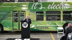 NJ Transit President and CEO Kevin S. Corbett speaks at an Oct. 4, 2022, event unveiling NJ Transit's first battery-electric bus. NJ Transit President and CEO Kevin S. Corbett speaks at an Oct. 4, 2022, event unveiling NJ Transit's first battery-electric bus.