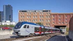 A Trinity Metro Stadler FLIRT train. A Trinity Metro Stadler FLIRT train.