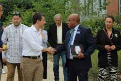 The 82nd Ave. Transit Project received a $630,000 grant from the FTA following Transportation Secretary Pete Buttigieg’s visit to Portland in July, pictured with TriMet General Manager Sam Desue Jr. The 82nd Ave. Transit Project received a $630,000 grant from the FTA following Transportation Secretary Pete Buttigieg’s visit to Portland in July, pictured with TriMet General Manager Sam Desue Jr.