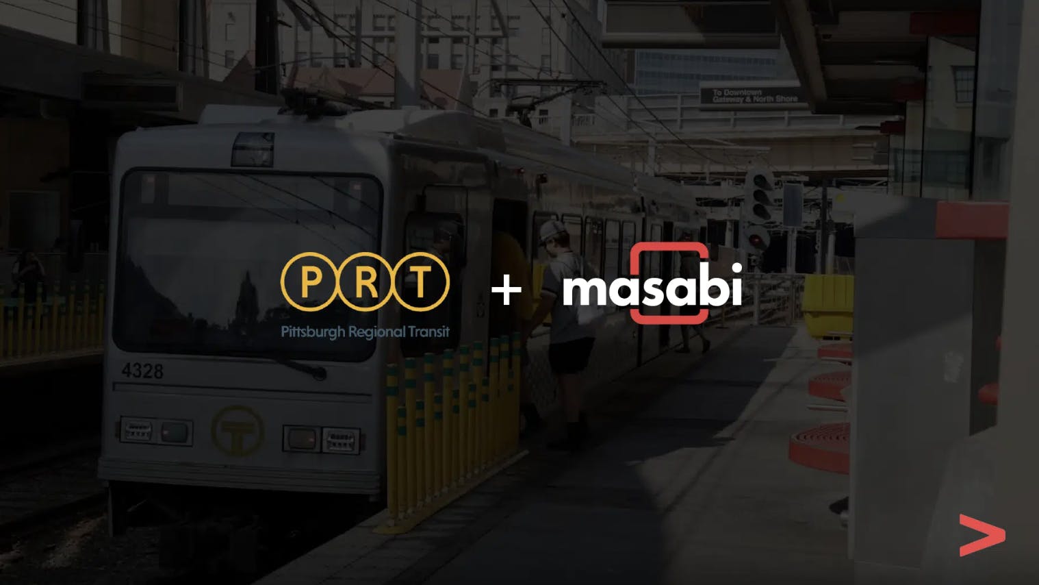 PRT and Masabi logo overlaid on PRT's rail vehicle