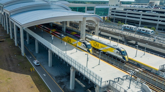 Brightline trains in Orlando Station.