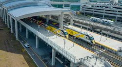 Brightline trains in Orlando Station.