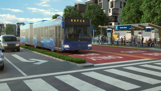 A rendering of TransLink's BRT route.