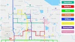 The city of Clovis, Calif., is working to establish new bus stops throughout the city as a part of a major update to the Clovis Transit system. The city of Clovis, Calif., is working to establish new bus stops throughout the city as a part of a major update to the Clovis Transit system.