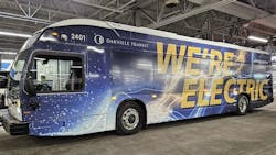 Oakville electric bus sits in bus garage Oakville electric bus sits in bus garage