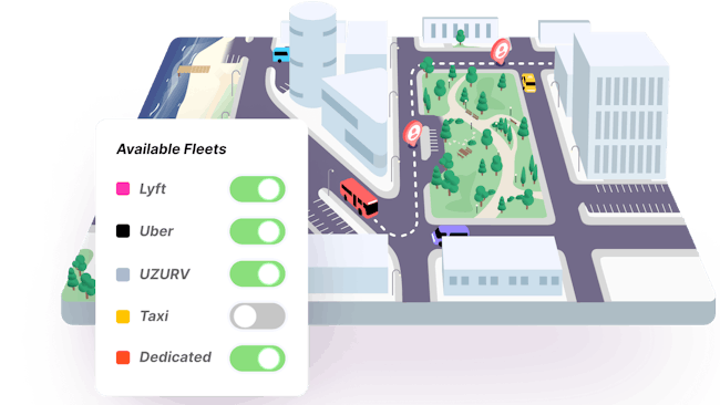 graphic of city streets with various vehicles on the road showing TNC connectivity