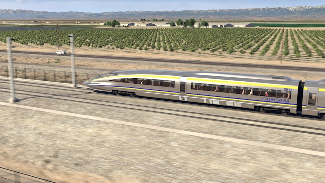 rendering of california high-speed rail trainset on track