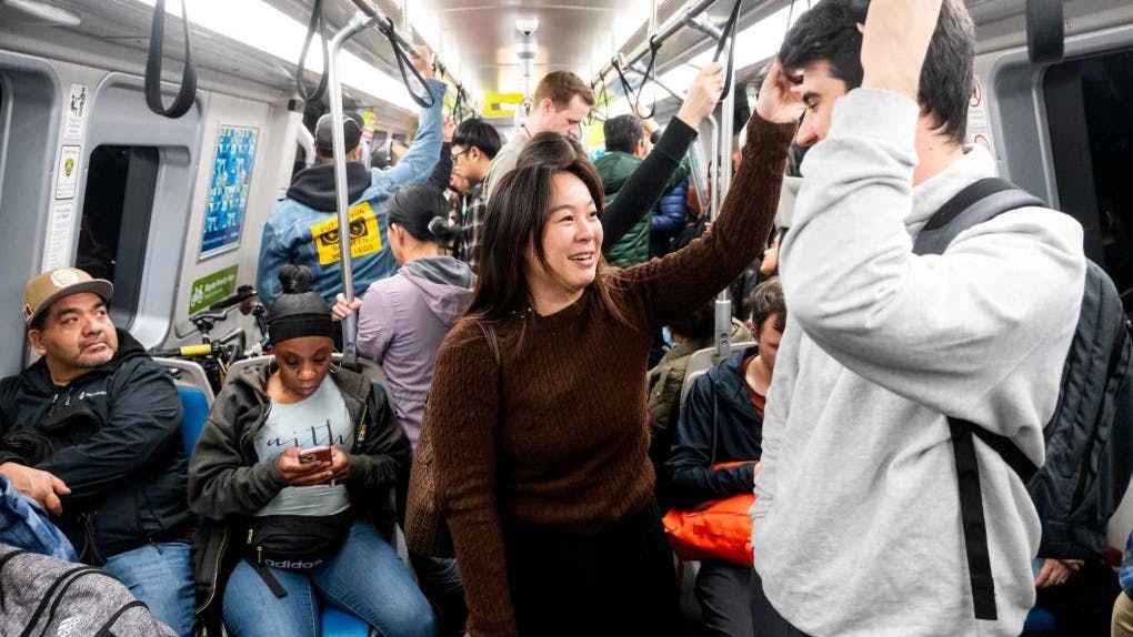 Riders on a BART train.