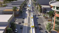 Aerial rendering of the East San Fernando Valley light rail project line on Van Nuys Boulevard at Victory Boulevard.