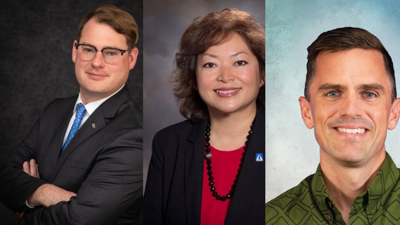Michael Eshleman (left), Rose Casey (middle) and Michael O&rsquo;Keefe (right). Not pictured: Dan Phu.
