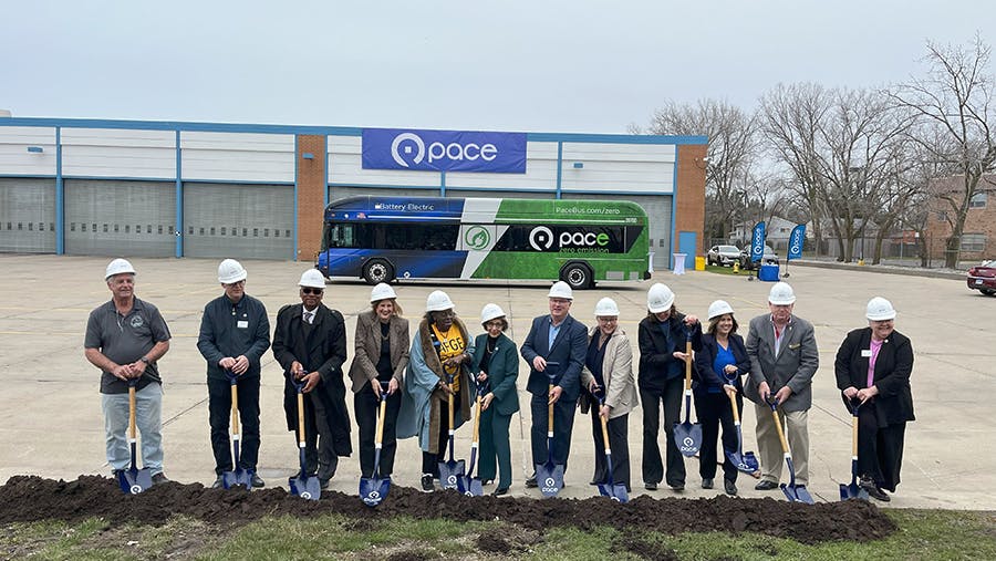 From left to right: Fox Lake, Ill., Mayor Donny Schmit; Lake County Board Member John Wasik; North Chicago Mayor Leon Rockingham; Lake County Board Member Marah Altenberg; Lake County Board Vice-Chair Mary Ross-Cunningham; Pace Executive Director Melinda Metzger; Pace Chairman Rick Kwasneski; Pace Board Member Linda Soto; Lake County Chair Sandy Hart; Rep. Joyce Mason (D-IL-61); Round Lake Mayor Russell Kraly; Waukegan City Clerk Janet Kilkelly.