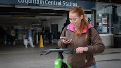 The city of Coquitlam, B.C., has partnered with TransLink to launch a mobility hub pilot program for customers using shared e-bikes and e-scooters at Coquitlam Central Station. The city of Coquitlam, B.C., has partnered with TransLink to launch a mobility hub pilot program for customers using shared e-bikes and e-scooters at Coquitlam Central Station.