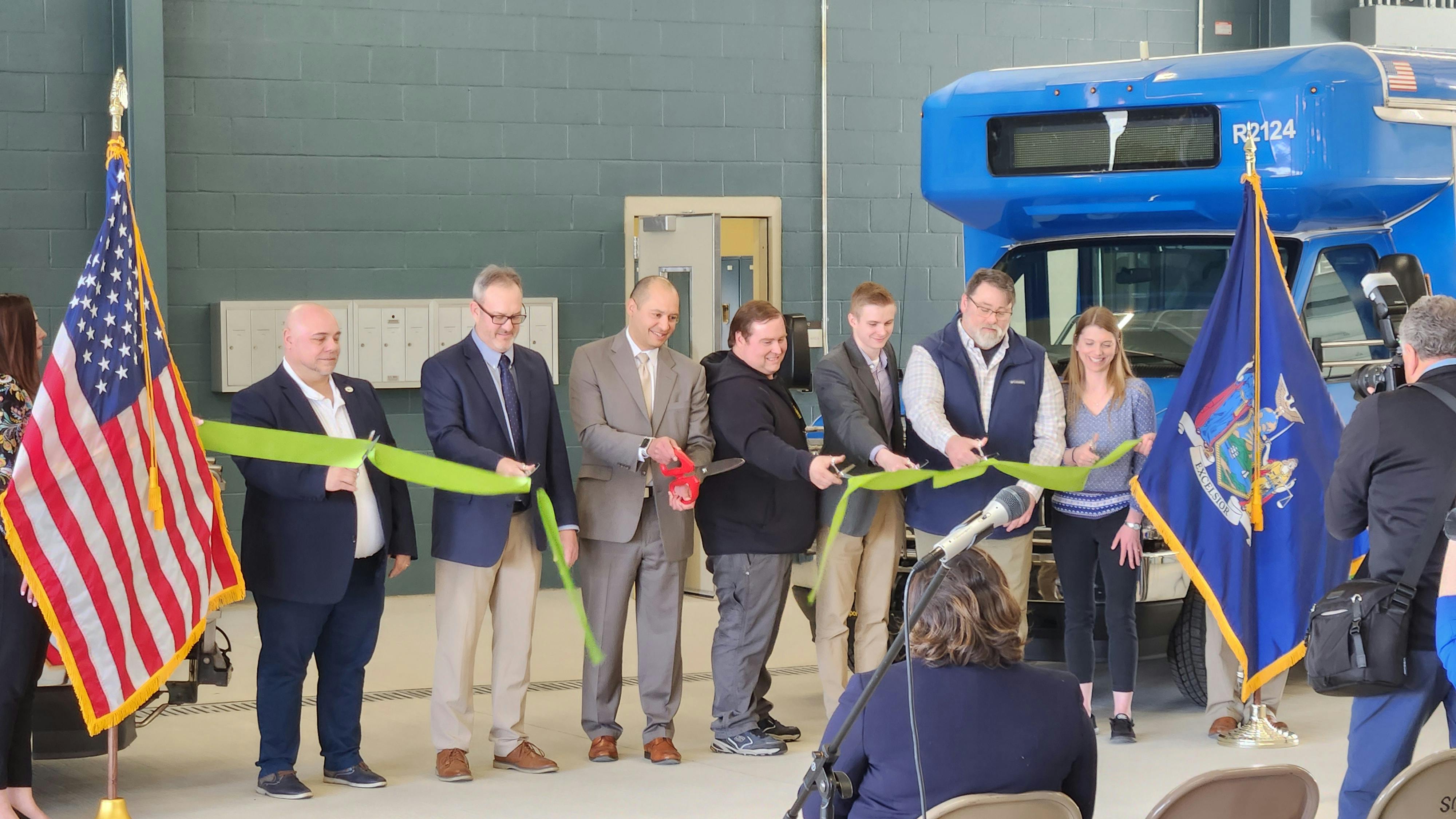 Representatives from RTS, Seneca County, the offices of U.S. Congresswoman Claudia Tenney (D-NY) and NYS Senator Tom O&rsquo;Mara and construction partners Iverson Construction and Passero Associates cut the ribbon to officially open the new RTS Seneca facility.