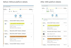 BART trip planner shows station and trip information with platform number on the right BART trip planner shows station and trip information with platform number on the right