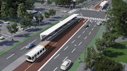 rendering of median bus lanes and shelter for Dundas BRT project rendering of median bus lanes and shelter for Dundas BRT project