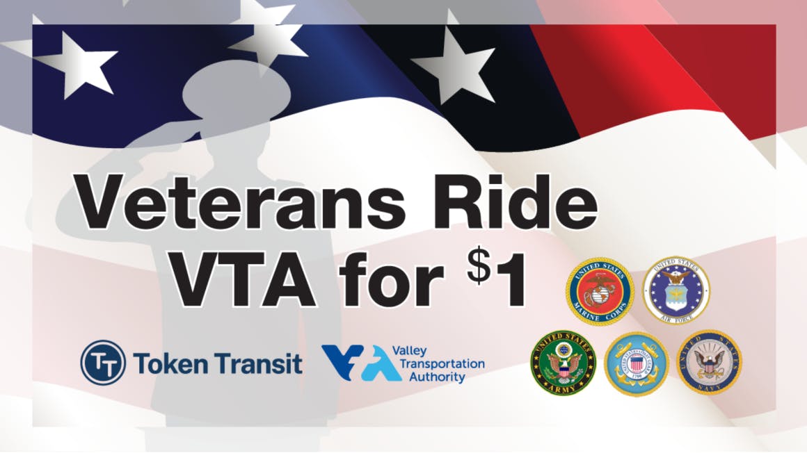 Santa Clara VTA six-month Veteran&rsquo;s Fare Pilot Program graphic.