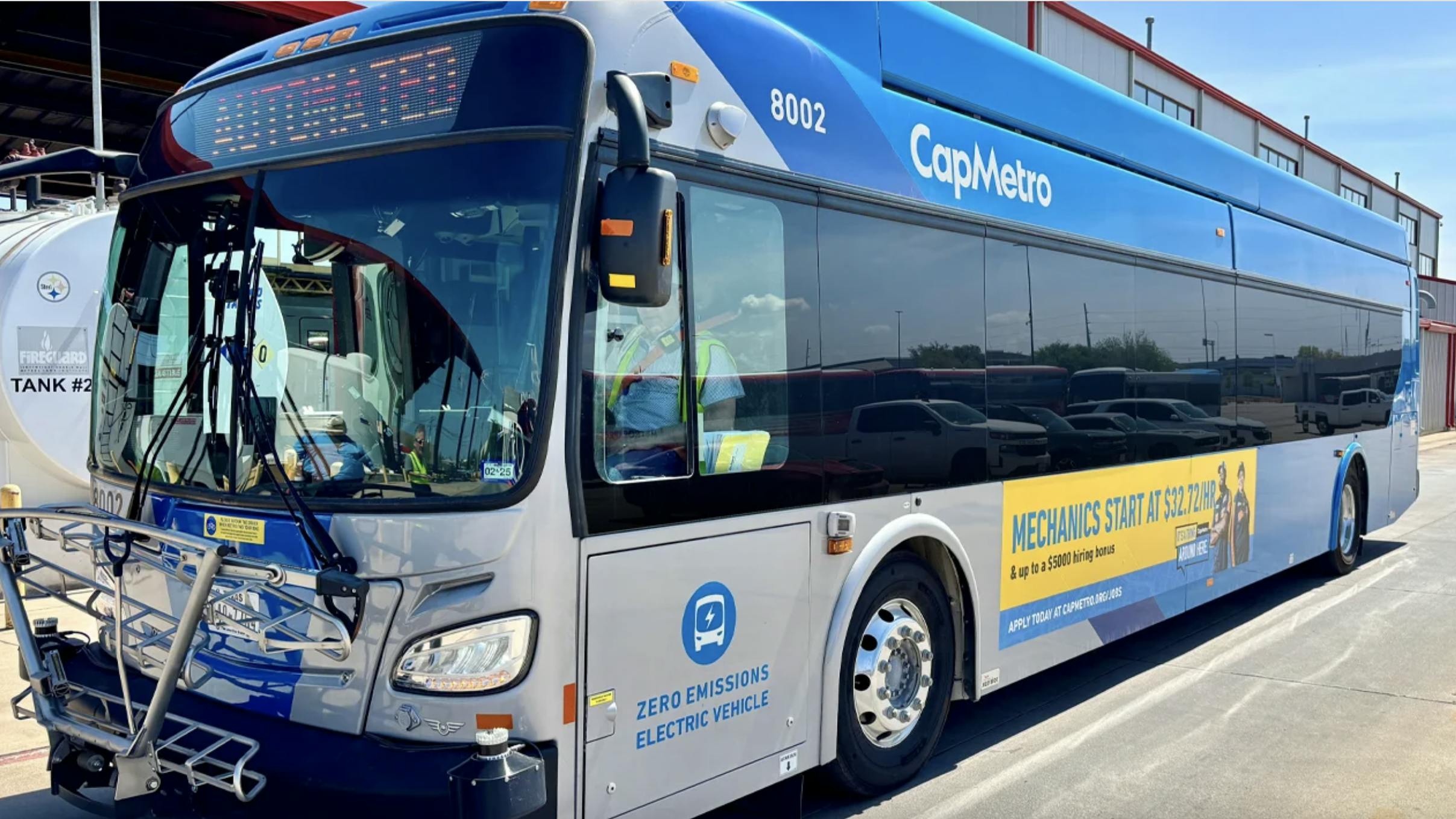 CapMetro bus parked in Bus yard