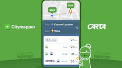 green background with citymapper and CARTA logos on top next to screenshot of phone with mobile app open