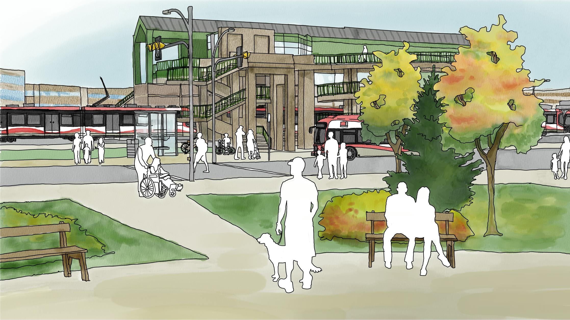 illustration concept of Franklin Station Area with housing and mixed-use development