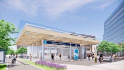 A rendering of the Canada Line’s Oakridge–41st Avenue Station. A rendering of the Canada Line’s Oakridge–41st Avenue Station.