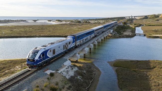 amtrak pacific surfliner train runs down the coastal track