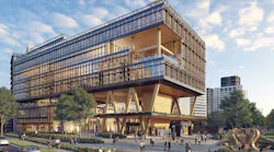 rendering of life sciences building with larger WMATA rail station in the lobby