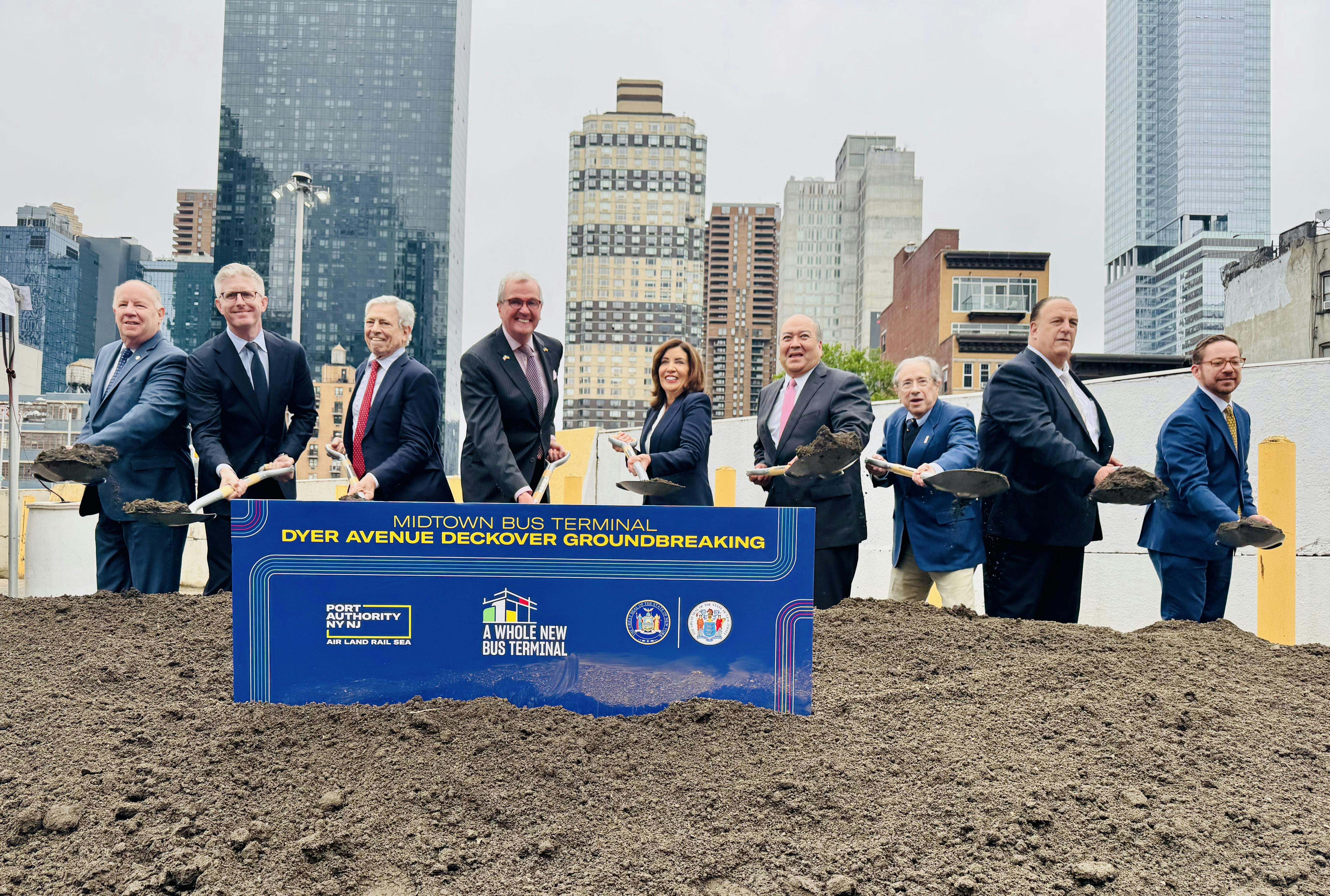 New York Gov. Kathy Hochul, New Jersey Gov. Phil Murphy and the PANYNJ broke ground on the Dyer Avenue deck-overs, marking the first stage in construction of the new Midtown Bus Terminal.
