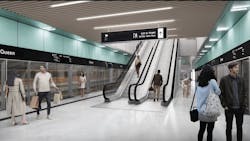 rendering of future queen station underground with escalators and platform doors rendering of future queen station underground with escalators and platform doors