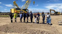 Representatives from CDOT, Thornton, city and county of Broomfield, Adams County and Brighton, Colo., officially break ground.