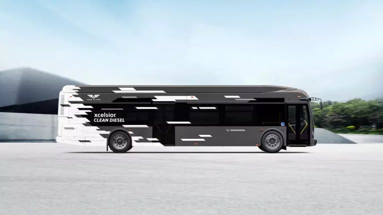 A Xcelsior&circledR; 60-foot clean-diesel transit bus.