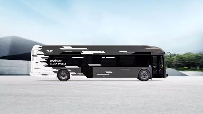 A Xcelsior® 60-foot clean-diesel transit bus.