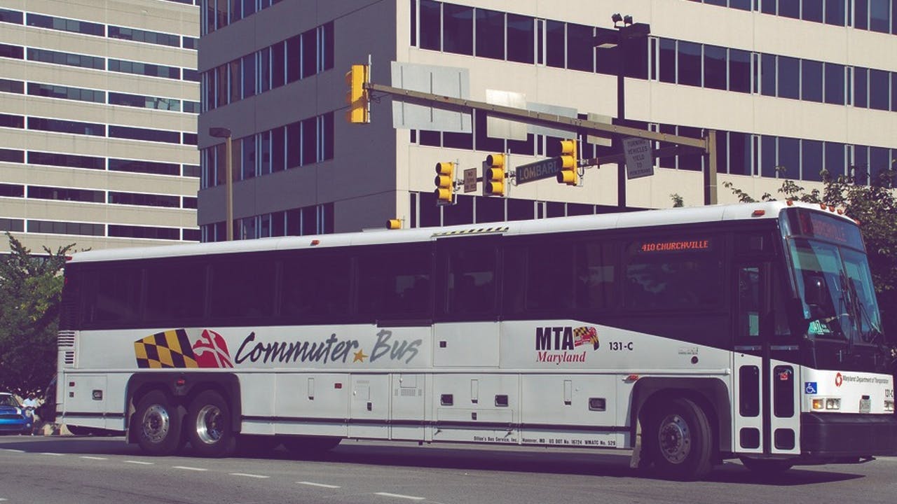 A Maryland Transit Administration commuter bus.