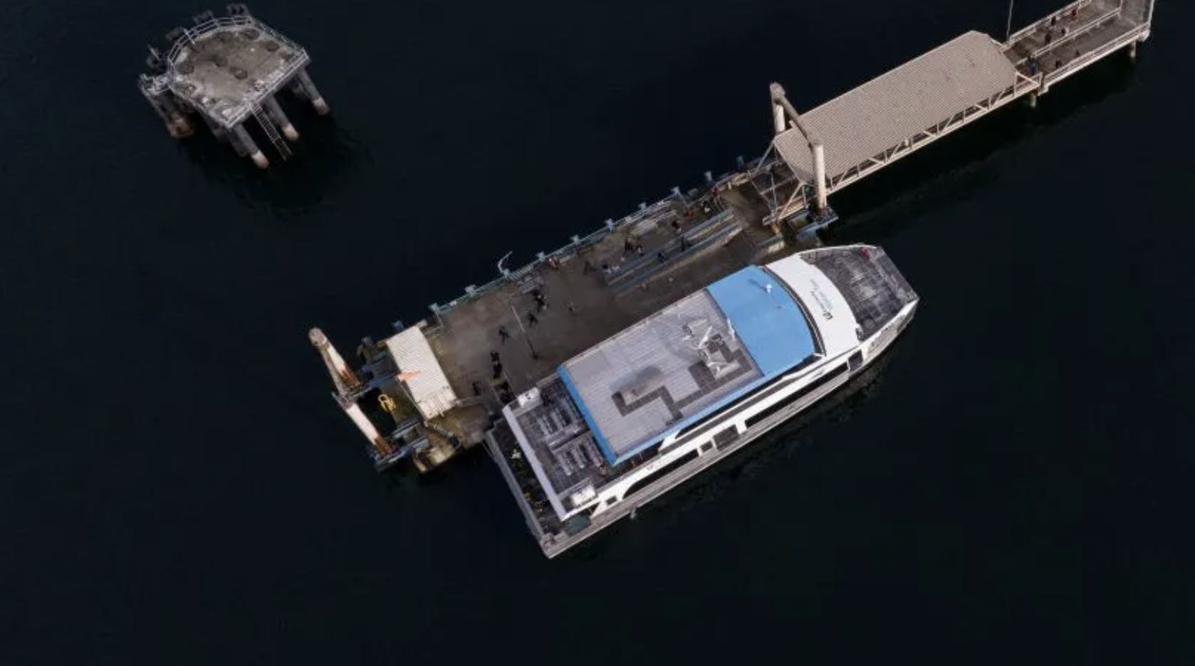 a birds eye view of the Vashon Island water taxi at a dock