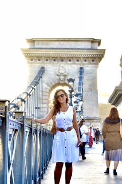 Admiring the engineering marvel Széchenyi Chain Bridge, Budapest, Hungary. Admiring the engineering marvel Széchenyi Chain Bridge, Budapest, Hungary.