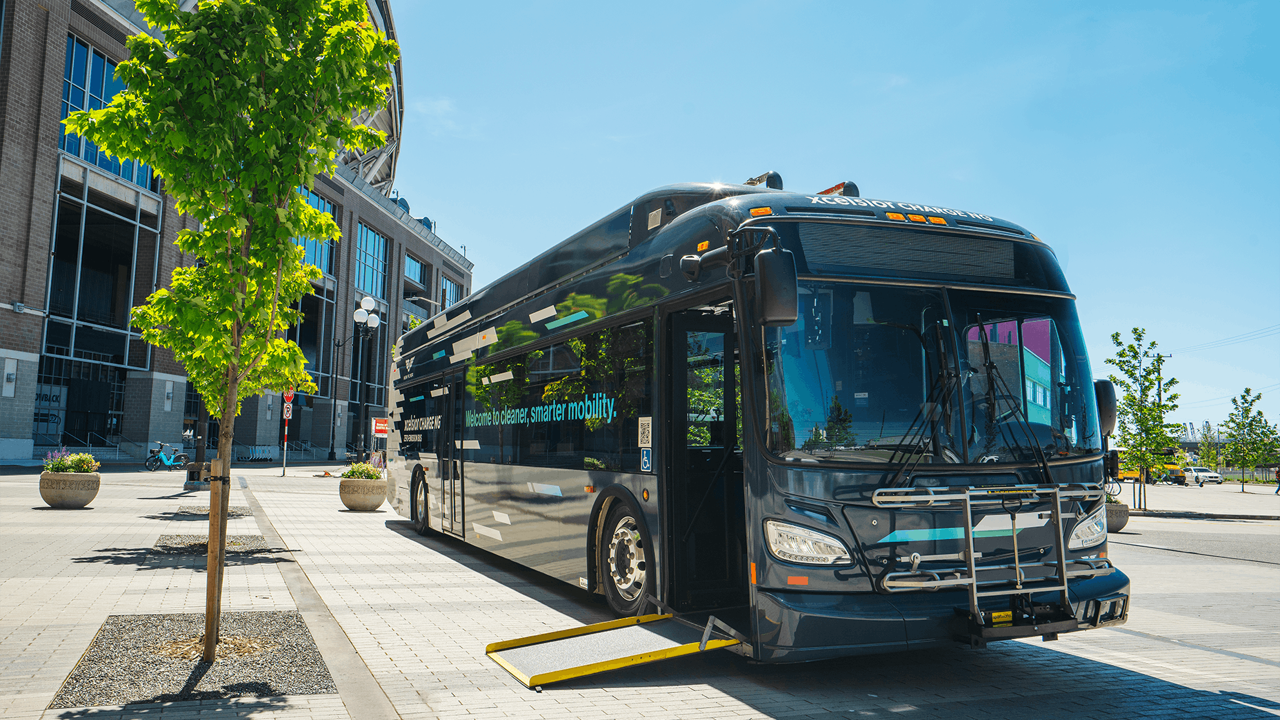 A Xcelsior CHARGE NG&trade; 40-foot battery-electric transit bus.