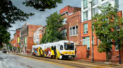 MDOT MTA light rail runs down empty street