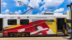 MTA light rail at a station MTA light rail at a station