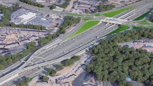 A rendering of a bus rapid transit interchange at Holcomb Bridge Road shows a piece of the planned SR 400 Express Lanes Project.