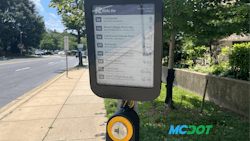 A new ePaper display mounted at a bus stop. A new ePaper display mounted at a bus stop.
