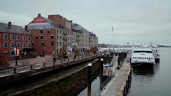 A ferry sits docked at Long Wharf in Boston Harbor. A ferry sits docked at Long Wharf in Boston Harbor.