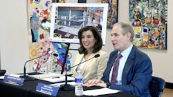 Gov. Kathy Hochul sits next to MTA Chair and CEO Janna Lieber during a board meeting Gov. Kathy Hochul sits next to MTA Chair and CEO Janna Lieber during a board meeting