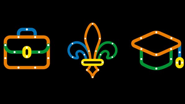 Three new icons created by Soci&eacute;t&eacute; de transport de Montr&eacute;al to represent the uses of the transit system.