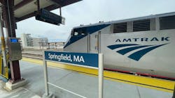 An Amtrak train at the Boston-Albany corridor. An Amtrak train at the Boston-Albany corridor.